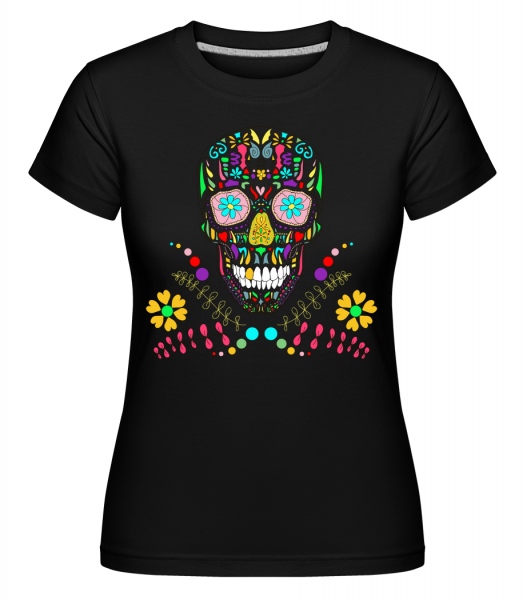 barevné Skull -  Shirtinator tričko pro dámy - Černá - Napřed