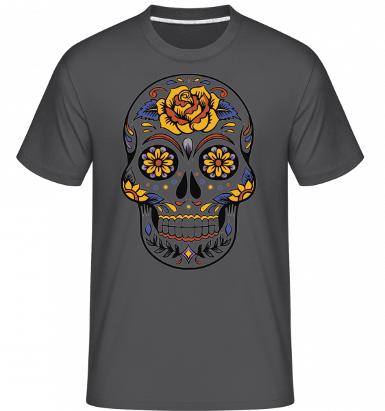 Dia De Los Muertos Skull -  Shirtinator tričko pro pány - Antracit - Napřed