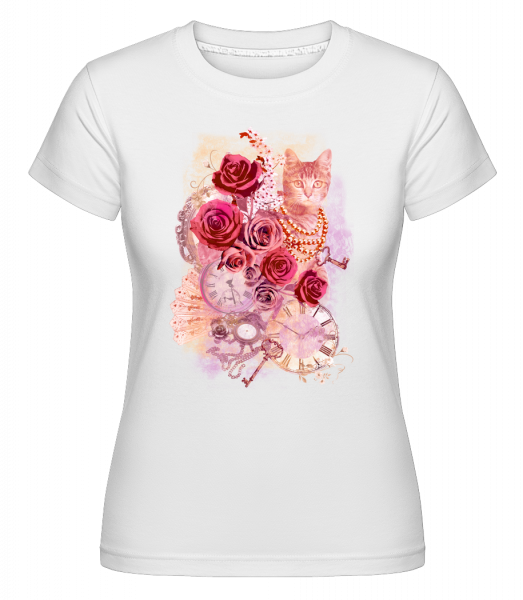 Rose Cat -  Shirtinator tričko pro dámy - Bílá - Napřed
