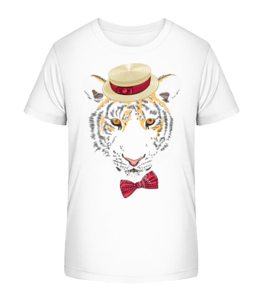 Tiger s kloboukem - Detské Bio tričko Stanley Stella - Bílá - Napřed