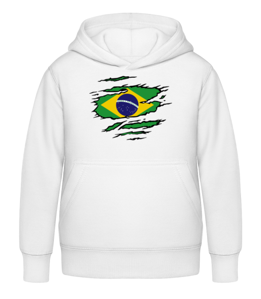 Brazílska Vlajka - Dĕtská mikina s kapucí - Bílá - Napřed