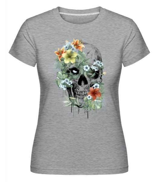 Flower Skull -  Shirtinator tričko pro dámy - Melírově šedá - Napřed