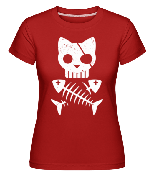 Kostra Mačiek -  Shirtinator tričko pro dámy - Červená - Napřed