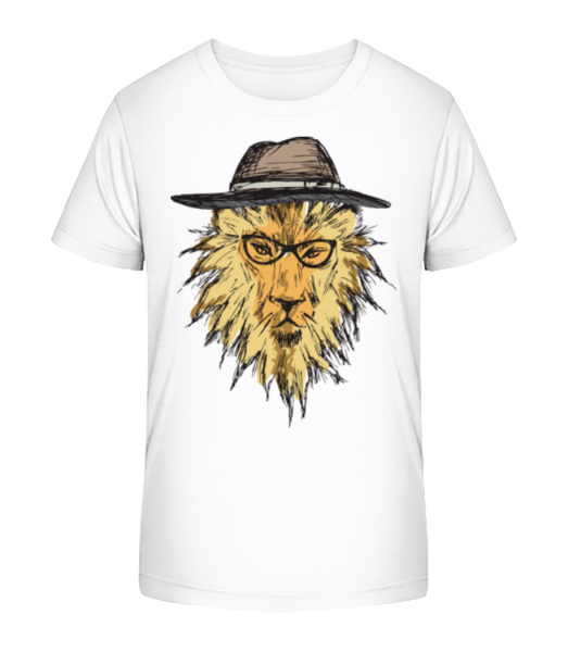 Hipster Lion s kloboukem - Detské Bio tričko Stanley Stella - Bílá - Napřed