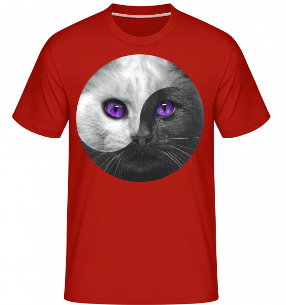 Jin a jang Cat -  Shirtinator tričko pro pány - Červená - Napřed