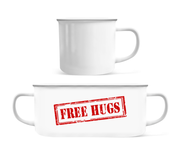 Free Hugs Sign - Emaille hrnek - Bílá - Napřed