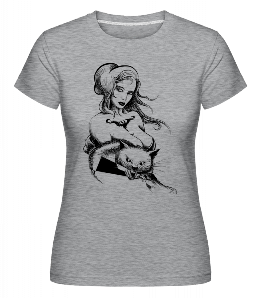 Gothic Cat Wife -  Shirtinator tričko pro dámy - Melirovĕ šedá - Napřed