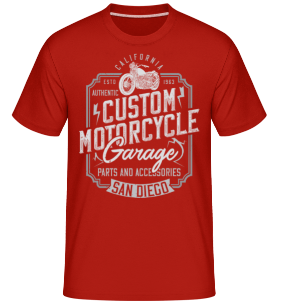 Custom Motorcycle Garage -  Shirtinator tričko pro pány - Červená - Napřed