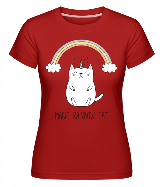 Magie Duha Cat -  Shirtinator tričko pro dámy - Červená - Napřed
