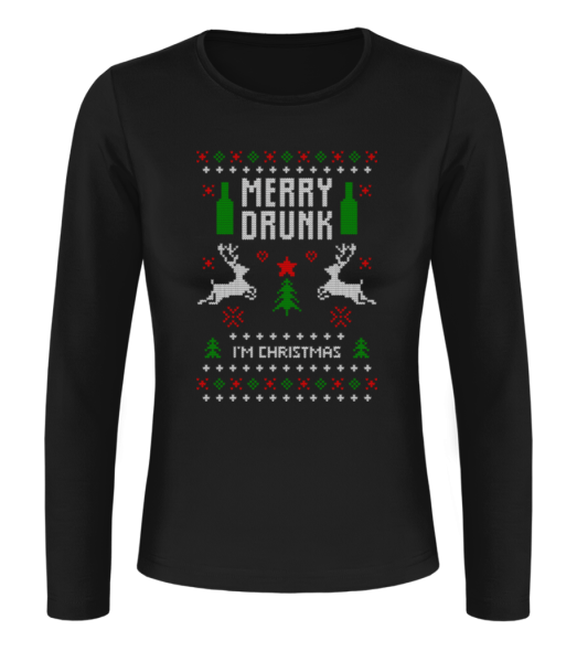 Merry Drunk I Am  Christmas - Dámské tričko s dlouhým rukávem basic - Černá - Napřed