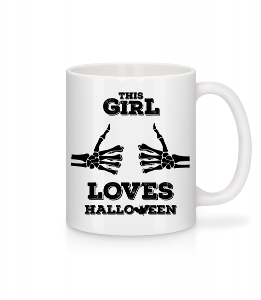 Tato dívka miluje Halloween - Keramický hrnek - Bílá - Napřed