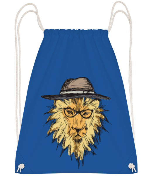 Hipster Lion s kloboukem - Drawstring batoh se šňůrkami - Královská modrá - Napřed