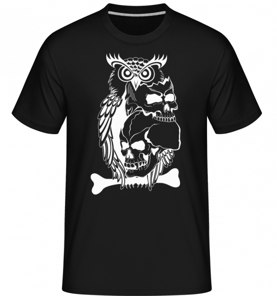 Sovy Skulls Tattoo -  Shirtinator tričko pro pány - Černá - Napřed
