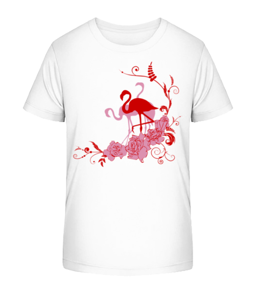 Flamingos Flowers - Detské Bio tričko Stanley Stella - Bílá - Napřed