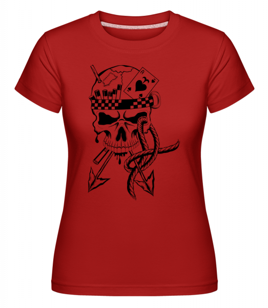 Skull Tattoo bojovník -  Shirtinator tričko pro dámy - Červená - Napřed