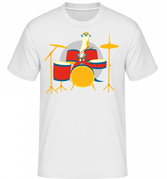 Meerkat Playing Drums -  Shirtinator tričko pro pány - Bílá - Napřed