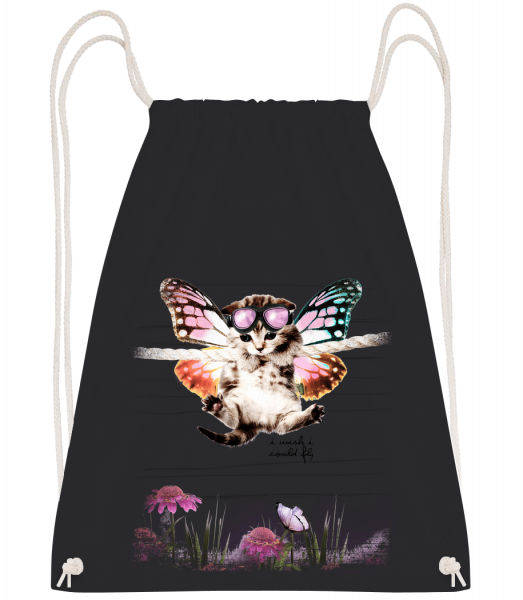 Butterfly Cat - Drawstring batoh se šňůrkami - Černá - Napřed