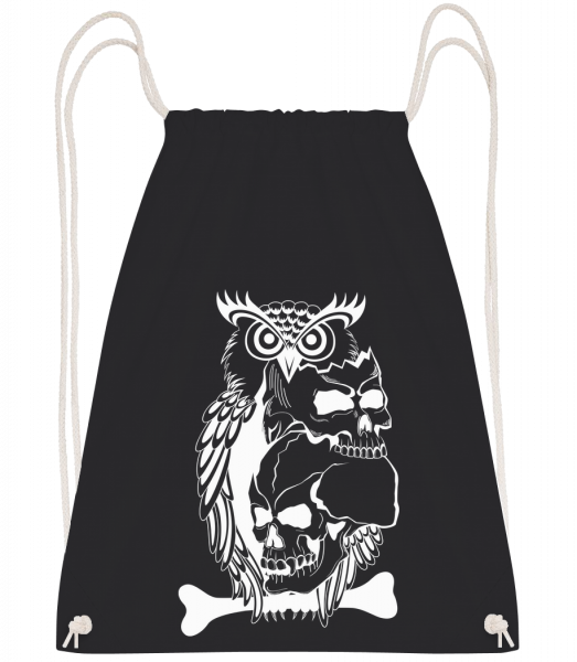 Owls Skulls Tattoo - Drawstring batoh se šňůrkami - Černá - Napřed