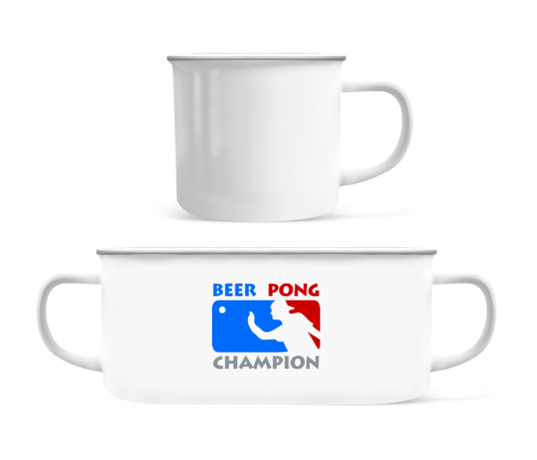Beer Pong Champion - Emaille hrnek - Bílá - Napřed