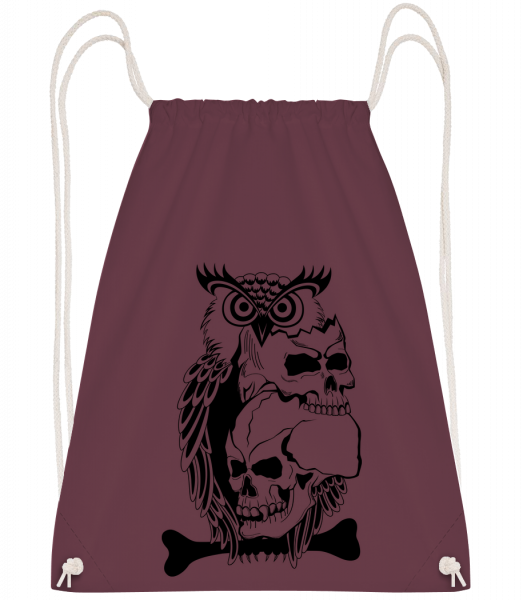 Owls Skulls Tattoo - Drawstring batoh se šňůrkami - Bordeaux - Napřed