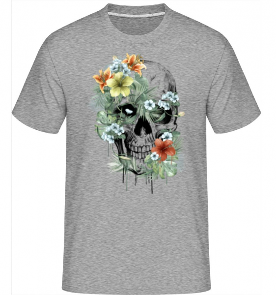 Flower Skull -  Shirtinator tričko pro pány - Melírově šedá - Napřed