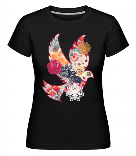 Našitý Bird Koláž -  Shirtinator tričko pro dámy - Černá - Napřed