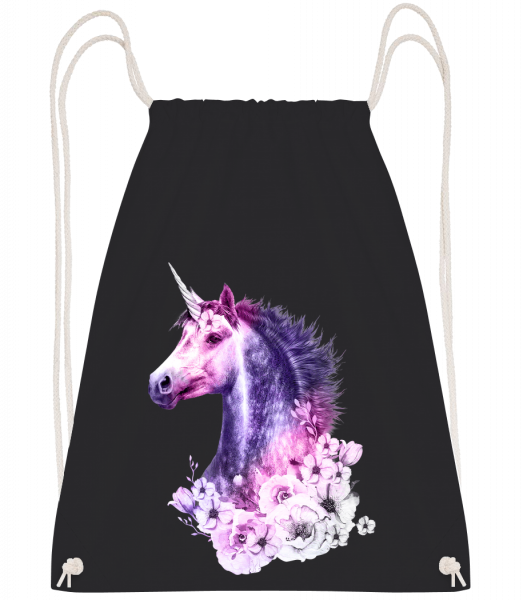Flowers Unicorn - Drawstring batoh se šňůrkami - Černá - Napřed