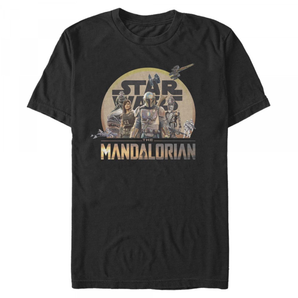 Star Wars - Mandalorian - Skupina Mandalorian Character Action Pose - Pánské Tričko - Černá - Napřed