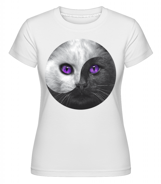 Jin a jang Cat -  Shirtinator tričko pro dámy - Bílá - Napřed